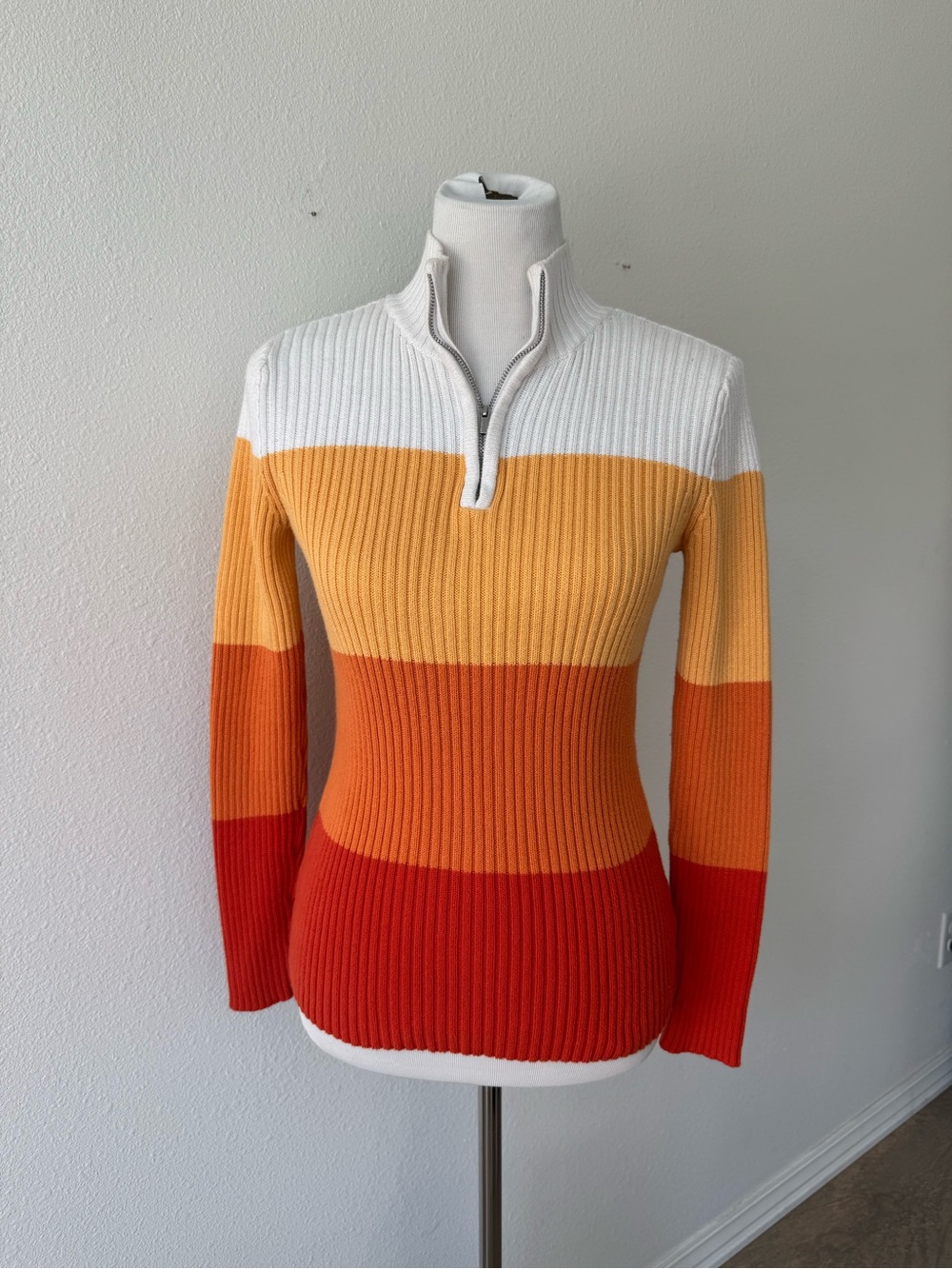 Liz Claiborne Orange/red/white Quarter Zip Sweater